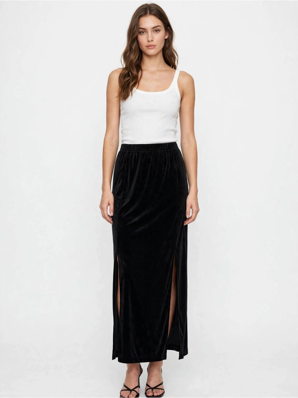 Vintage Cachet Black Velvet Column Dress Size 8 Elegant Formal Gown